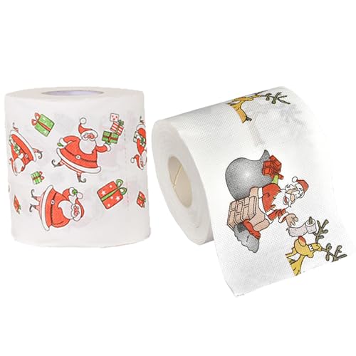 Weihnachts-Toilettenpapier, Weihnachts-Toilettenpapier, Weihnachts-Toilettenpapier, 2 Rollen, mit Weihnachtsmann Bedruckt, Weihnachts-Toilettenpapier, lustiges Frohe Weihnachten-Toilettenpapier von Wedhapy