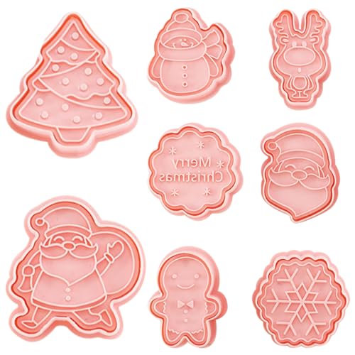 Weihnachtskekse Cutter Cookie Press Stempel 8pcs/Set wiederverwendbarer 3D Keksschneider süße Weihnachtsmann Weihnachtsbaum Snowman Lebkuchen Mann Cutter zum Backen von Küchenwerkzeugen von Wedhapy