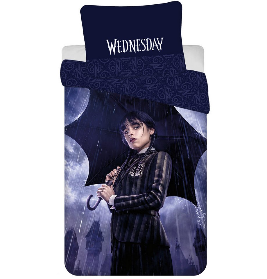 Wednesday Wendebettbezug Wende Bettwäsche Set Wednesday Addams Rain 135/140x200 cm + 70x90 cm, (2 St), Wendbar mit 2 Motiven von Wednesday