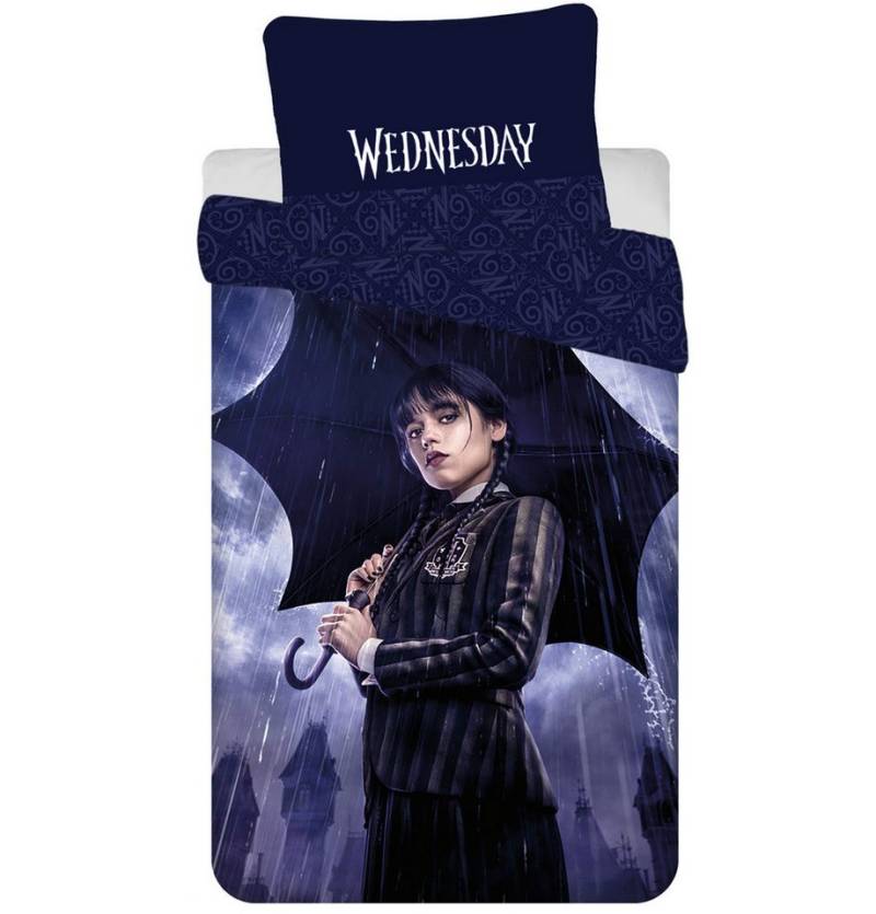 Wednesday Wendebettbezug Wende Bettwäsche Set Wednesday Addams Rain 135/140x200 cm + 70x90 cm, (2 St), Wendbar mit 2 Motiven von Wednesday
