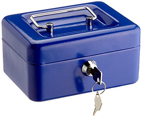 Wedo 145103H Geldkassette (aus pulverbeschichtetem Stahl, versenkbarer Griff, Geldnoten- und Belegeklammer, 4-Fächer-Münzeinsatz, Sicherheits-Zylinderschloss, 15,2 x 11,5 x 8,0 cm) blau von WEDO