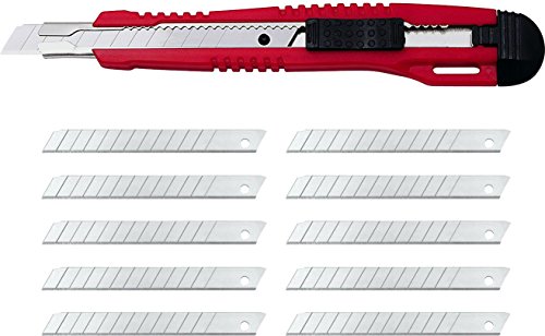 Wedo 783009 Profi-Cutter Standard (Klingenführunng, aus Metall, 9 mm) rot/schwarz (+ 10 original Klingen) von WEDO