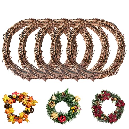 5 Stück natürliche Weinreben-Kranz-Ringe, Rattan-Weinzweig-Türkranz-Reifen für DIY-Weihnachtshandwerk, Haustür-Wandbehang, Hochzeits- und Partydekorationen, 20 cm von Weduspaty