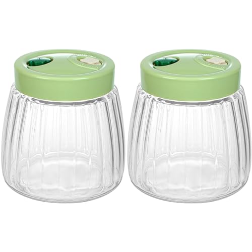 Fermentationsgläser, 2pcs 1L Glas Kimchi-Behälter mit manuellem und automatischem Luftablösungsventil 360 ° Lecksauger-Sauertough-Starter-Jar mit einem Rutschstreifen und Deckel für die Herstellung v von Weduspaty