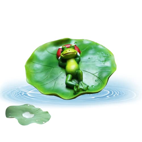 Floating Teichschmuck Frosch, schwimmender Frosch für Teichschmuck Frosch Harz Float Frosch Statue Netter Frosch Schlafen auf Lotusblatt für Garten Teich Pool Dekor Style1 21x11x9cm von Weduspaty