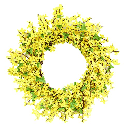 Frühlingskränze für Haustür, 50 cm künstliche Forsythien -Türkranz, gelber Kranz mit grünen Blättern, künstliche Forsythien -Blütenkranz, Denende Frühlingssommerkranz, Blumenkranz für Zuhause von Weduspaty