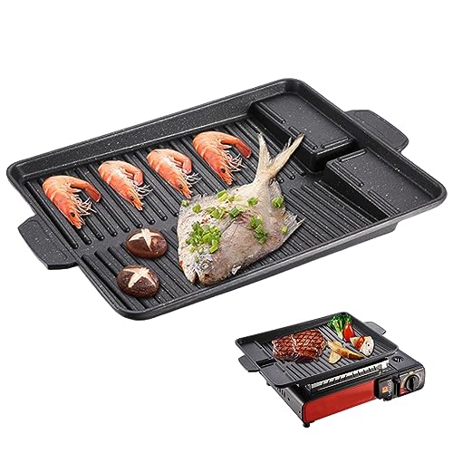 Gusseisen-Bratgitter für Gasgrill, Grillplatte Grill Grill Grill Nicht-Stall-Gusseisen-Bratschirtplatte mit Griff für Camping Gasherd, elektrischer Kochfeld 14,57 x 10,24 Zoll von Weduspaty