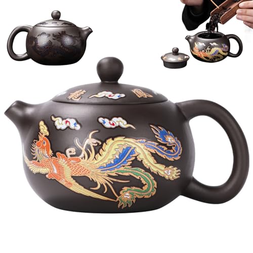 Keramik -Teekanne Drache und Phoenix Chinesische Teekannenfarbe Kung -Fu -Tee -Topf mit Griff und Infuser 250 ml breiter Mund -Mund -Traditional -Teekannen -Teegeschenk, Schaumstoffpaket, Keramik -Te von Weduspaty