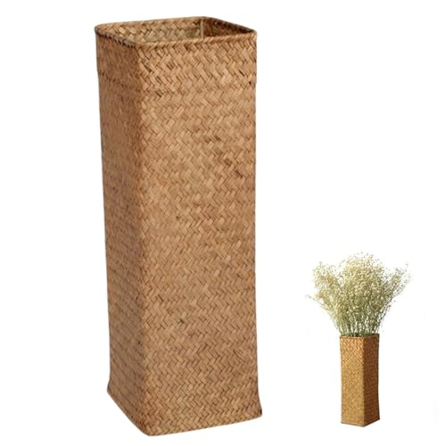 Rattan Vase, Weidenvase rustikal natürlicher dekorativer 4x4x12 in gewebten Rattan Vase Bauernhausstil hohe Boho-Langstemperaturen-Pflanzen-Desktop-Blumenvasen für Tischmittelstücke von Weduspaty