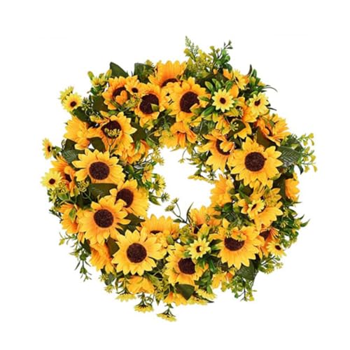 Türkranz, 40 cm künstlicher Sonnenblumenkranz, Frühlings Sommer Kunstblumenkranz, Sommerbauernkranz für Haustür, künstlicher Blumenkranz, handgefertigter Türkranz für Zuhause von Weduspaty