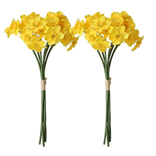 Weduspaty Narzissen künstliche Blüten, 12pcs künstliche Narzissenblüten Faux Seidenblume Narzissen Pflanzen Frühling DIY Blumenstrauß für Party -Home -Dekoration, gelbe Blumen künstlich von Weduspaty