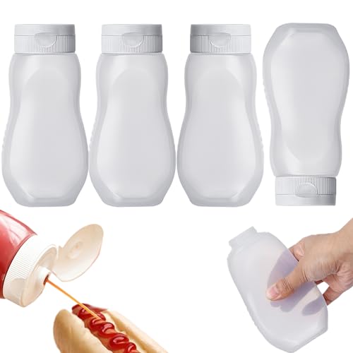 Weduspaty Squeeze Flaschen für Saucen, 4pcs 11 oz Salat -Dressing -Behälter Flasche BPA Ketchup -Flaschen Klares Gewürzflaschen mit Flip -Top -Kappe drücken von Weduspaty
