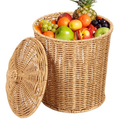 Wicker Mülleimer mit Deckel, Boho -Mülleimer, Korbkorb mit Deckel Rattan Aufbewahrungskorb Desk Organizer Obst Gemüse mit Deckel runden Schalen für Schlafzimmer Wohnzimmer Wicker Mülleimer mit Deckel, Boho -Mülleimer, Korbkorb mit Deckel Rattan Aufbewahrungskorb Desk Organizer Obst Gemüse mit Deckel runden Schalen für Schlafzimmer Wohnzimmer von Weduspaty