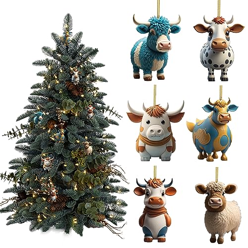 Weihnachtsbaum -Ornamente 6pcs Cartoon Kuhschmuck für Weihnachtsbaumdekorationen Acrylhänge Kuh Weihnachtsschmuck für Weihnachten Geschenke Fenster Auto Inneneinrichtung Nicht 3D von Weduspaty