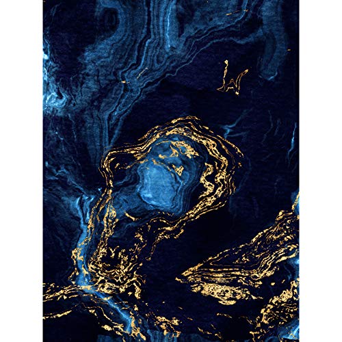 Abstract Dark Blue Gold Waves Large Art Print Poster Wall Decor Abstrakt Blau Große Kunst Wand Deko von Wee Blue Coo