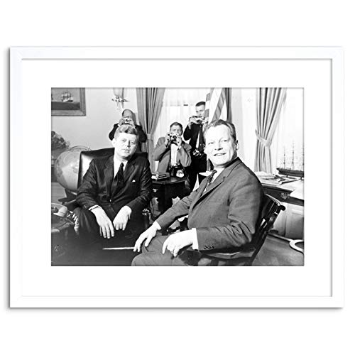 Wee Blue Coo 9x7 '' PHOTO B&W JFK KENNEDY MAYOR WILLY BRANDT BERLIN FRAMED ART PRINT F97X1712 von Wee Blue Coo