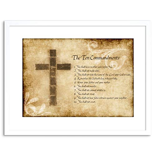 9x7 '' TEN 10 COMMANDMENTS CROSS RELIGIOUS QUOTE FRAMED ART PRINT F97X1145 von Wee Blue Coo