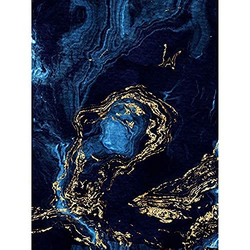 Abstract Dark Blue Gold Waves Art Print Canvas Premium Wall Decor Poster Abstrakt Blau Wand Deko von Wee Blue Coo