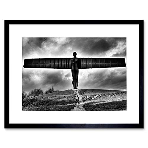 Angel Of The North Black And White Art Print Black Framed Poster Wall Decor 12x16 inch Wand Deko von Wee Blue Coo