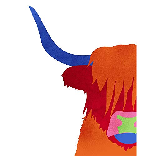 Bright Highland Scottish Cow Bull Coo Colourful Art Print Poster Wall Decor Kunstdruck Poster Wand-Dekor-12X16 Zoll von Wee Blue Coo