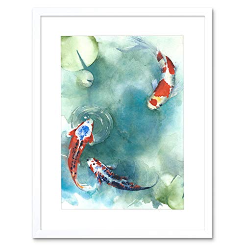 Wee Blue Coo Japanese Koi Fish With Lilies Art Print Framed Poster Wall Decor 12x16 inch japanisch FISCH Wand Deko von Wee Blue Coo