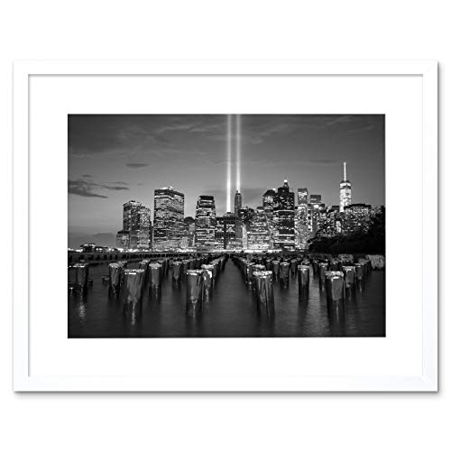 Lower Manhattan Tribute In Light Art Print White Framed Poster Wall Decor 9x7 inch Licht Wand Deko von Wee Blue Coo