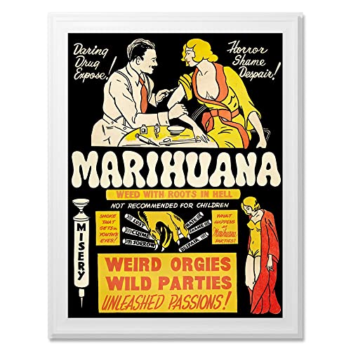Propaganda Political Drug Abuse Marijuana Weed Weird Art Print Premium Framed Poster Wall Decor 12X16 Inch Spoon Moulding von Wee Blue Coo
