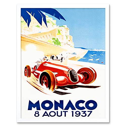 Wee Blue Coo Racing Car Monaco 1937 Grand Prix Art Print Framed Poster Wall Decor 12x16 inch Rennen Wand Deko von Wee Blue Coo