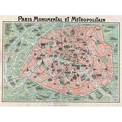 Robelin Paris Monument Map French Unframed Art Print Poster Wall Decor 12x16 inch Karte Französisch Wand Deko von Wee Blue Coo