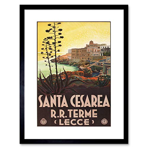 TRAVEL SANTA CESAREA BATHS LECCE ITALY VINTAGE BLACK FRAMED ART PRINT B12X065 von Wee Blue Coo