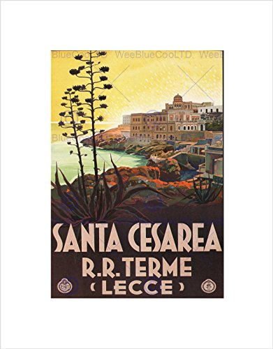 TRAVEL Santa CESAREA Baths Lecce Italy Vintage Black Framed Art Print B12X065 von Wee Blue Coo