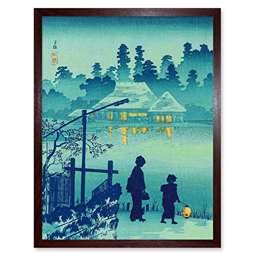 Takahashi Shotei Japanese House Lake Art Print Framed Poster Wall Decor 12x16 inch japanisch Haus See Wand Deko von Wee Blue Coo