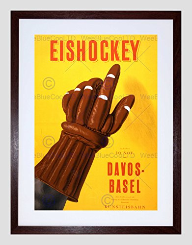 The Art Stop AD ICE HOCKEY MATCH BASEL DAVOS SPORT GLOVE SWITZERLAND FRAMED PRINT B12X3151 von Wee Blue Coo