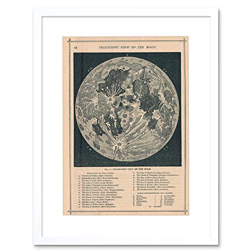 The Art Stop MAP ILLUSTRATED ANTIQUE TELESCOPIC MOON FRAMED PRINT PICTURE F12X368 von Wee Blue Coo