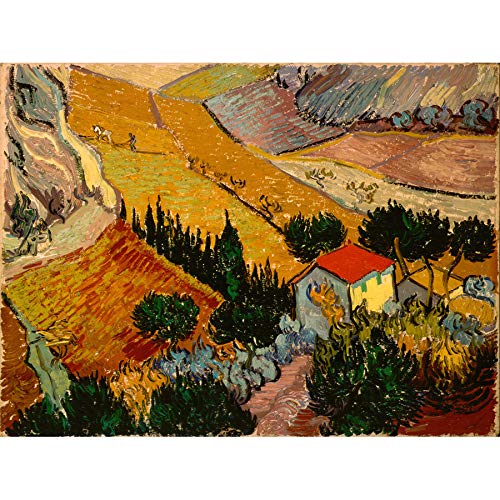 Van Gogh Landscape With House Ploughman Unframed Art Print Poster Wall Decor 12x16 inch Landschaft Haus Wand Deko von Wee Blue Coo