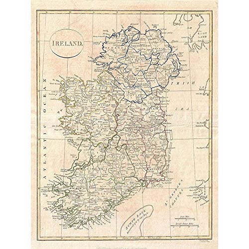 Wee Blue Coo 1799 Clement Cruttwell Map Ireland Vintage Art Print Poster Wall Decor Kunstdruck Poster Wand-Dekor-12X16 Zoll von Wee Blue Coo