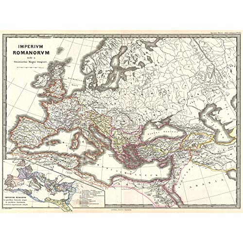 Bumblebeaver 1865 SPRUNER MAP The Roman Empire Under Constantine Vintage Poster Print 12x16 inch 30x40cm Karte römisch Reich Jahrgang von Wee Blue Coo