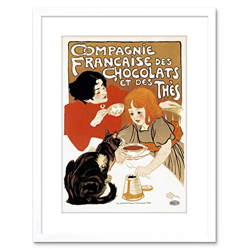 Wee Blue Coo 9x7 '' TEA CHOCOLATE DRINK PARIS CAT VINTAGE RETRO AD FRAMED ART PRINT F97X1143 von Wee Blue Coo