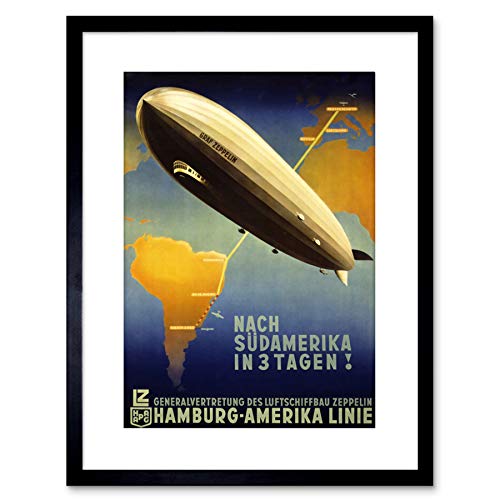 Wee Blue Coo 9x7 '' TRAVEL AIRSHIP ZEPPELIN GERMANY SOUTH AMERICA FRAMED ART PRINT F97X1336 von Wee Blue Coo