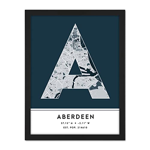 Wee Blue Coo Aberdeen Scotland United Kingdom City Map Navy Colour Block Modern Typography Stylish Letter Framed Word Wall Art Print Poster for Home Décor CITYMAP1 von Wee Blue Coo