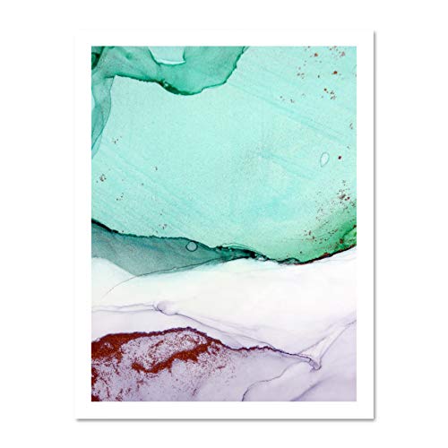 Wee Blue Coo Abstract Paint With Green Copper Large Framed Art Print Wall Poster 18x24 inch Abstrakt Farbe Grün Wand von Wee Blue Coo