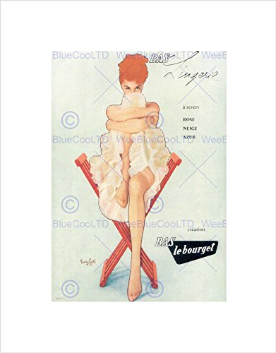 Wee Blue Coo Advert Lingerie Bas Bourget Girl Chair Frankreich Wandkunstdruck von Wee Blue Coo