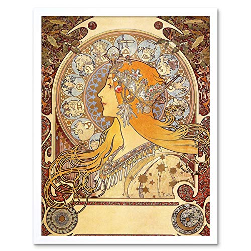 Wee Blue Coo Alphonse Mucha Zodiac 1896 Old Master Painting Art Print Framed Poster Wall Decor Kunstdruck Poster Wand-Dekor-12X16 Zoll von Wee Blue Coo