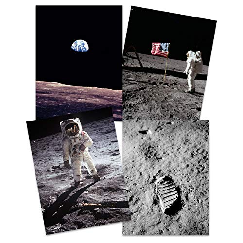 Wee Blue Coo Apollo 11 Astronaut Aldrin Armstrong 50th Anniversary Moon Landing Saturn V Rocket Wall Art Print Poster Home Decor Premium Pack of 4 Mond Rakete Wand Zuhause Deko von Wee Blue Coo
