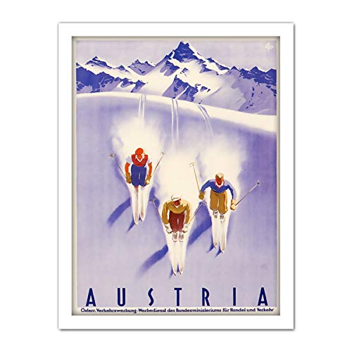 Wee Blue Coo Austria Alps Ski Snow Winter Travel Artwork Framed Wall Art Print 18X24 Inch Österreich Alpen Schnee Reise Wand von Wee Blue Coo