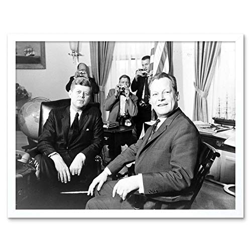 Wee Blue Coo B&W History Jfk Kennedy Mayor Willy Brandt Berlin Art Print Framed Poster Wall Decor Kunstdruck Poster Wand-Dekor-12X16 Zoll von Wee Blue Coo