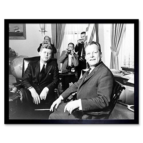 Wee Blue Coo B&W History Jfk Kennedy Mayor Willy Brandt Berlin Art Print Framed Poster Wall Decor Kunstdruck Poster Wand-Dekor-12X16 Zoll von Wee Blue Coo