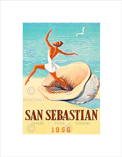 Wee Blue Coo TRAVEL SAN SEBASTIAN SPAIN BEACH CONCH SHELL GULL SEA SAND ART PRINT B12X12373 von Wee Blue Coo