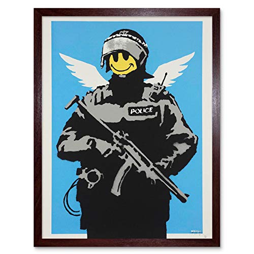 Wee Blue Coo Banksy Happy Angel Policeman Graffiti Street Art Print Framed Poster Wall Decor Kunstdruck Poster Wand-Dekor-12X16 Zoll von Wee Blue Coo