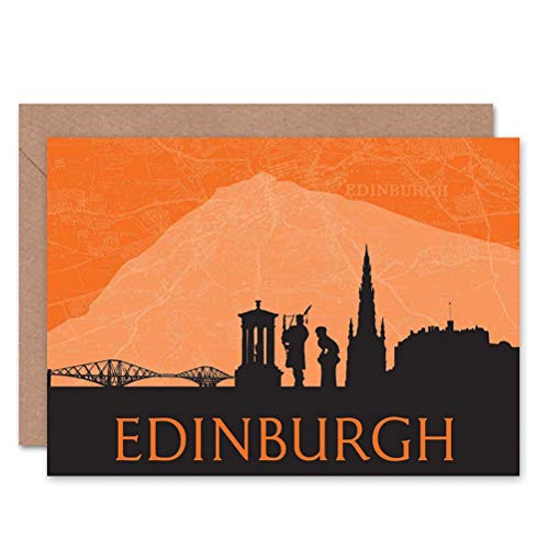 Wee Blue Coo CITYSCAPE EDINBURGH SCOTLAND ORANGE ART GREETINGS GREETING CARD GIFT von Wee Blue Coo